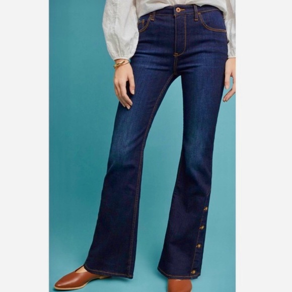 Pilcro Anthropologie High-Rise Bootcut Jeans Dark Denim Buttons on Legs 4 27 - Picture 2 of 12
